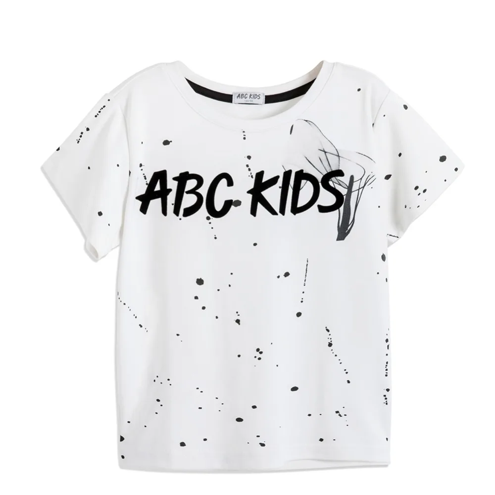 ABCKIDS/Летняя хлопковая Футболка с буквенным принтом для маленьких мальчиков топы