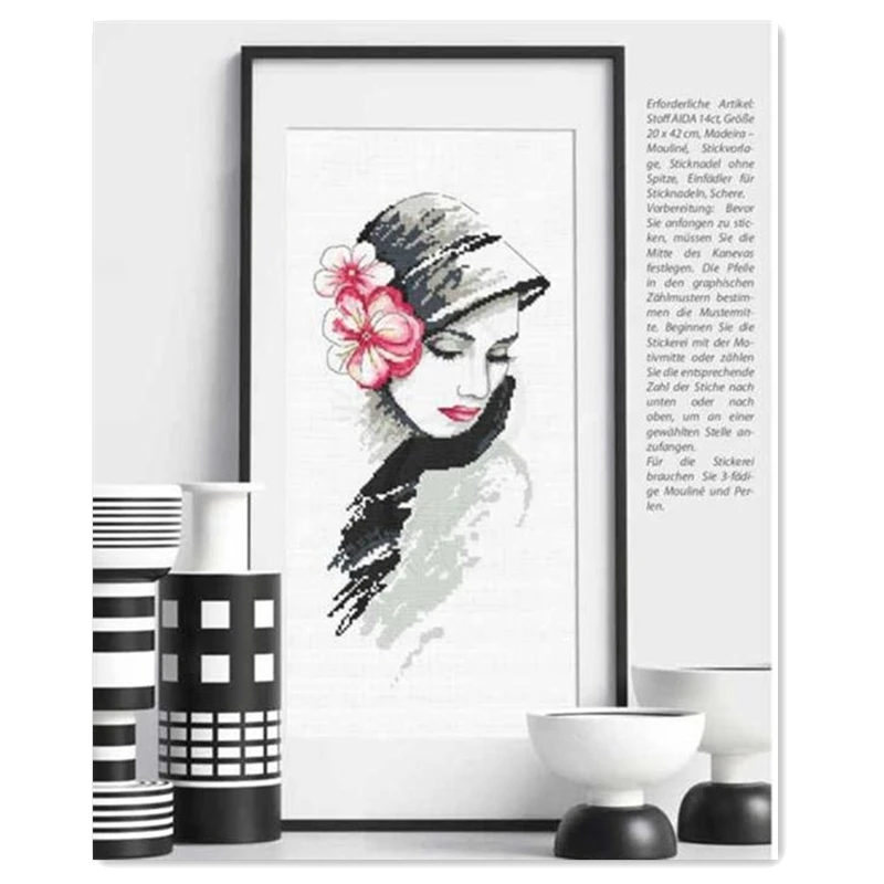 

Набор для вышивки крестиком Pretty girl с цветами aida 14ct 11ct, печать на холсте, вышивка крестом, рукоделие, ручная работа