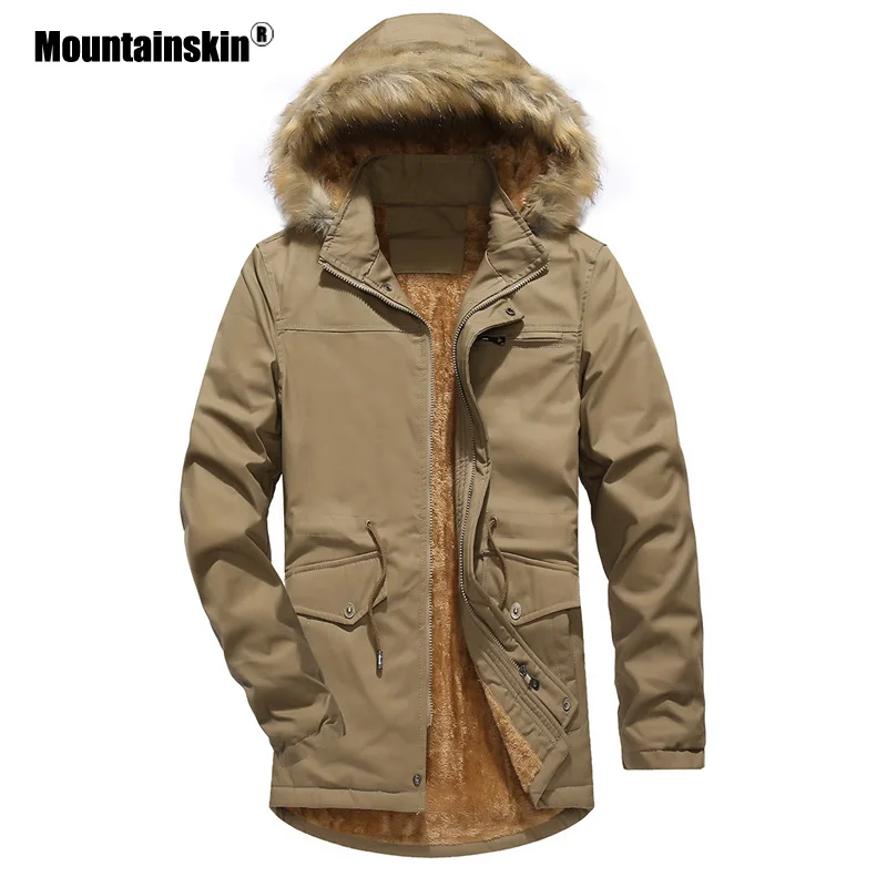 Mountainskin, мужское пальто Parker, зимняя мужская Толстая куртка с капюшоном и меховым воротником, мужская длинная Повседневная Верхняя одежда, брендовая одежда, L~ 3XL, SA795