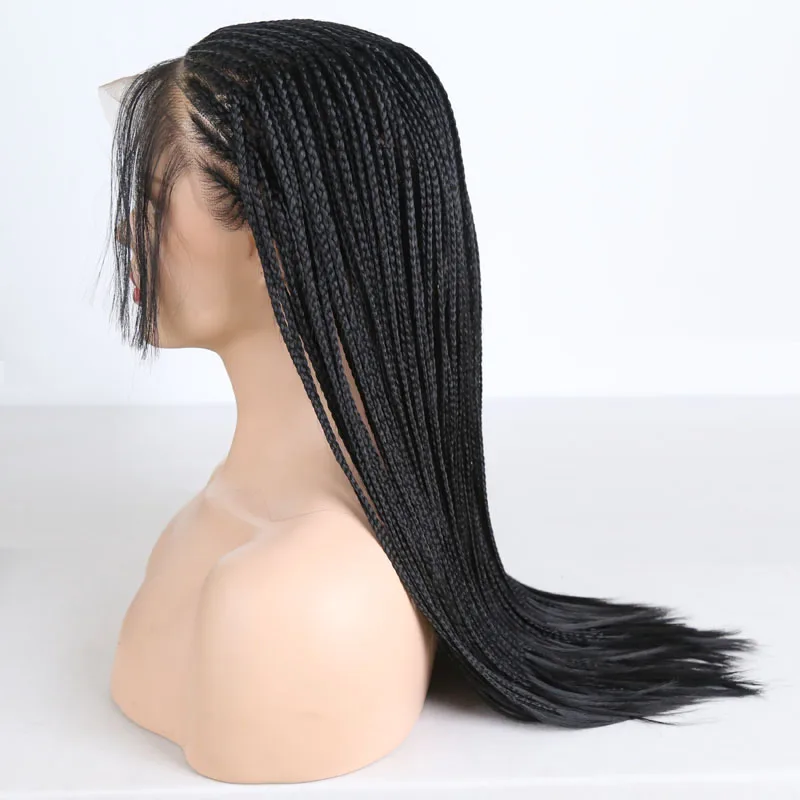 RONGDUOYI 13x6 Middle Part Braided Synthetic Lace Front Wigs for Women Black Heat Resistant Fiber Hair Braids Wig with Baby Hair