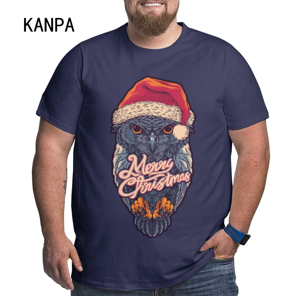 

Kanpa 100% Cotton Christmas T Shirts for Big Men Pattern Men Clothing Workout Tops Oversized Funny Animal Owl T-shirt Plus Size