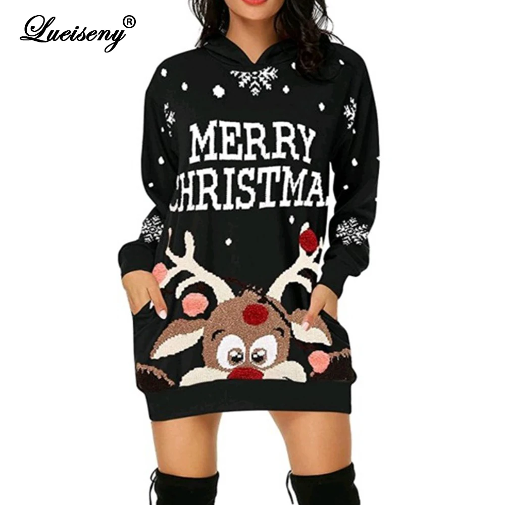 

Женская толстовка LUEISENY, осенне-зимнее платье, модная Рождественская Толстовка с капюшоном и карманом, модное платье с капюшоном, Vestidos
