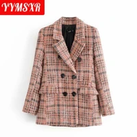 womens suit jacket autumn and winter new style retro plaid print woolen temperament all match womens clothing eam ladies tops