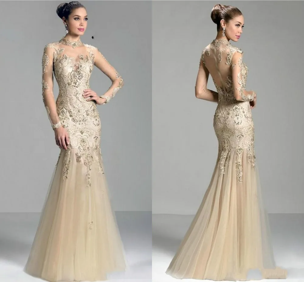 Новый дизайн роскошное Прозрачное платье в пол с длинными рукавами для матери