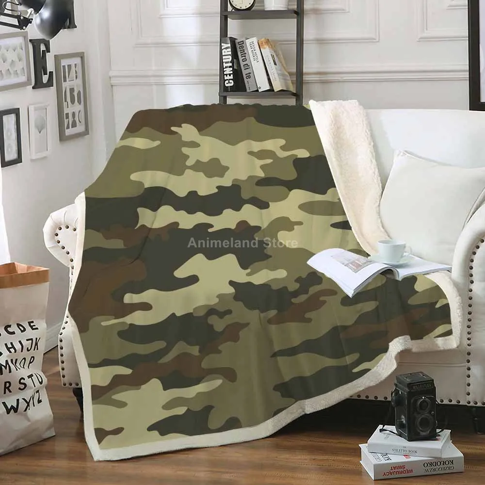 Camouflage Pattern Fleece Blanket Fashion Square Bedspread Velvet Plush Soft Comfortable Camping Aircraft Blankets Home Decor | Дом и сад