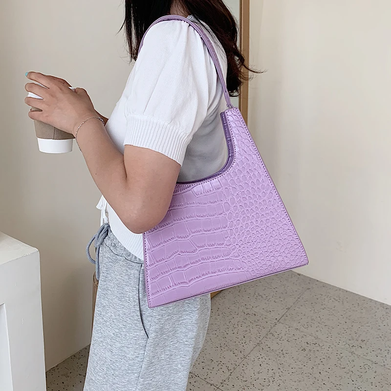 Маленькая сумка из искусственной кожи под мышку с крокодиловым узором для женщин