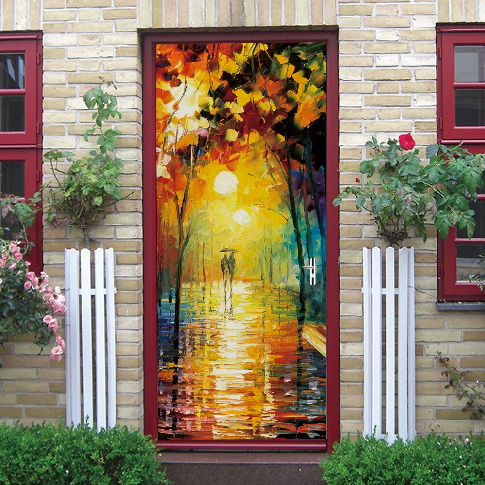 

3D creative Oil painting sunset door stickers wall stickers self-adhesive waterproof removable
