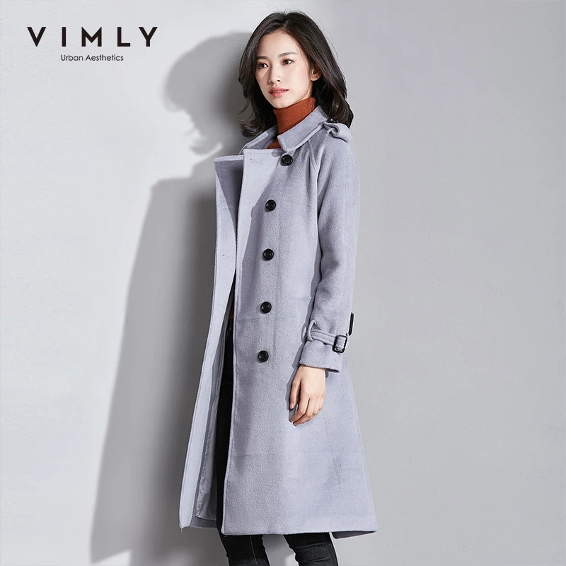 Женское шерстяное пальто Vimly осенне зимнее винтажное однотонное двубортное