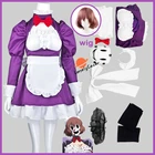 Костюм горничной из аниме вторжение на высоте, костюм для косплея в стиле fuku Kamen, костюм горничной с коричневым париком, фиолетовый костюм, чехол для лица для Хэллоуина, вечеринки для девушек и женщин