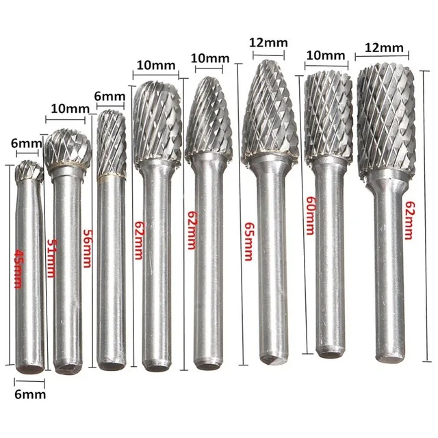 

8pcsset 1/4 Inch 6mm Tungsten Carbide Burr Bits Rotary Files CNC Engraving Tool