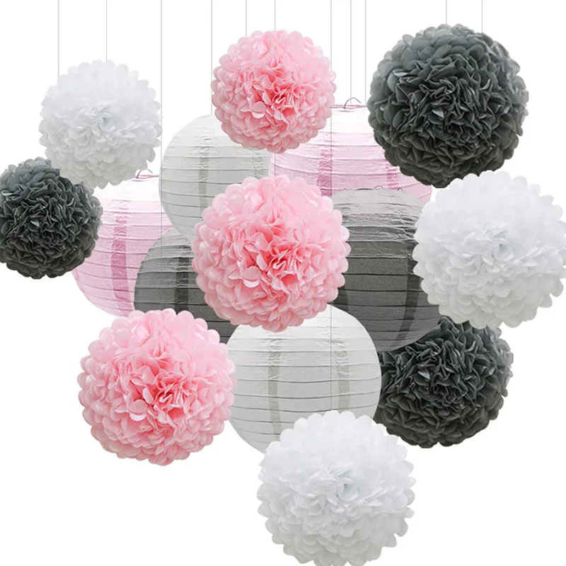 

15Pcs/Set Mixed color Paper Flower Poms Paper Honeycomb Balls Paper Lanterns Birthday Wedding Birthday party Home Decor