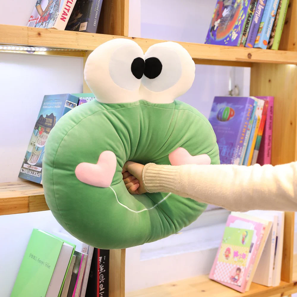 Ультрамягкая мягкая набивная подушка в форме зеленой лягушки с розовыми
