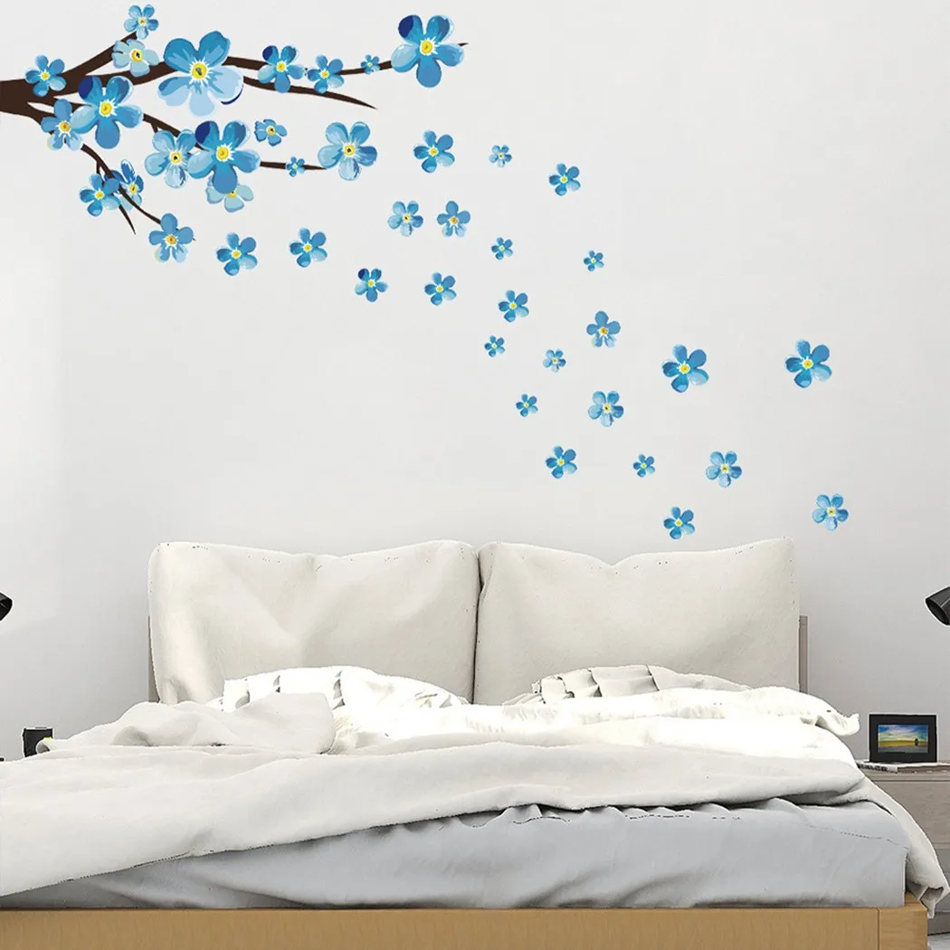 

New Arrival Blue Peach Plum Blossom Flower Wall Sticker Living Room Sofa Bedroom Wall Background Wallpaper Art Decals Home Decor
