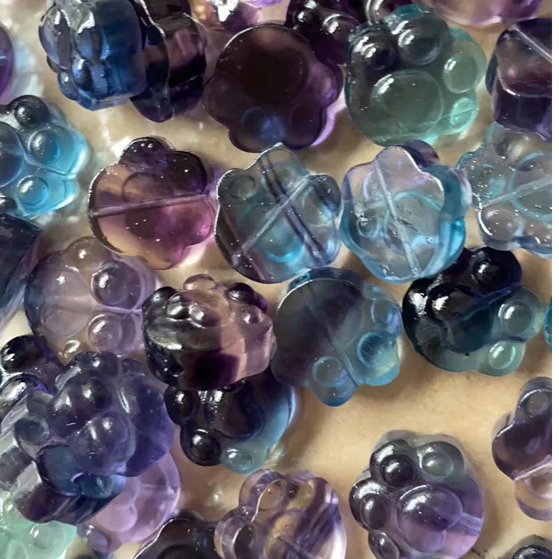 

Natural Quartz Crystal Carved Rainbow fluorite cute Small cat paw stone healing Mineral Crystal Stone Table Holiday Gift