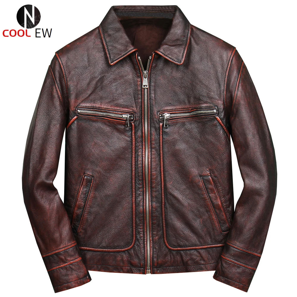

Plus Size 4XL Automotive Real Leather Jackets and Coats For Man Real Photo Vintage Fashion Motorcycle Biker Male Cowhide Jacket
