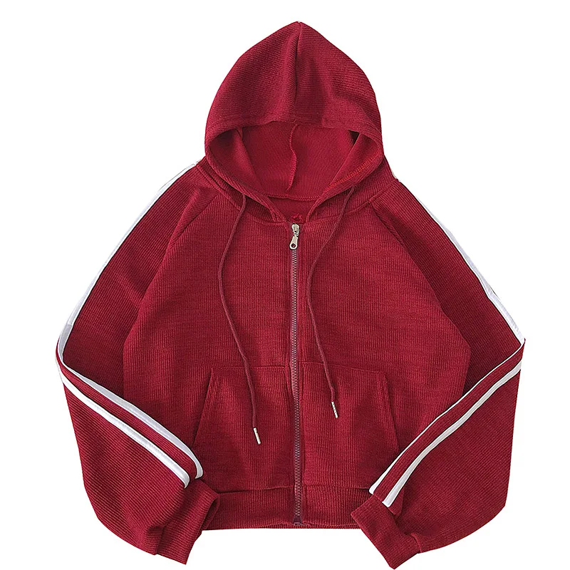 

2019 Winter New Korean Style Ins Student Casual Loose Two-Bar Zipper Hooded Sweater Cardigan Cropped Jacket
