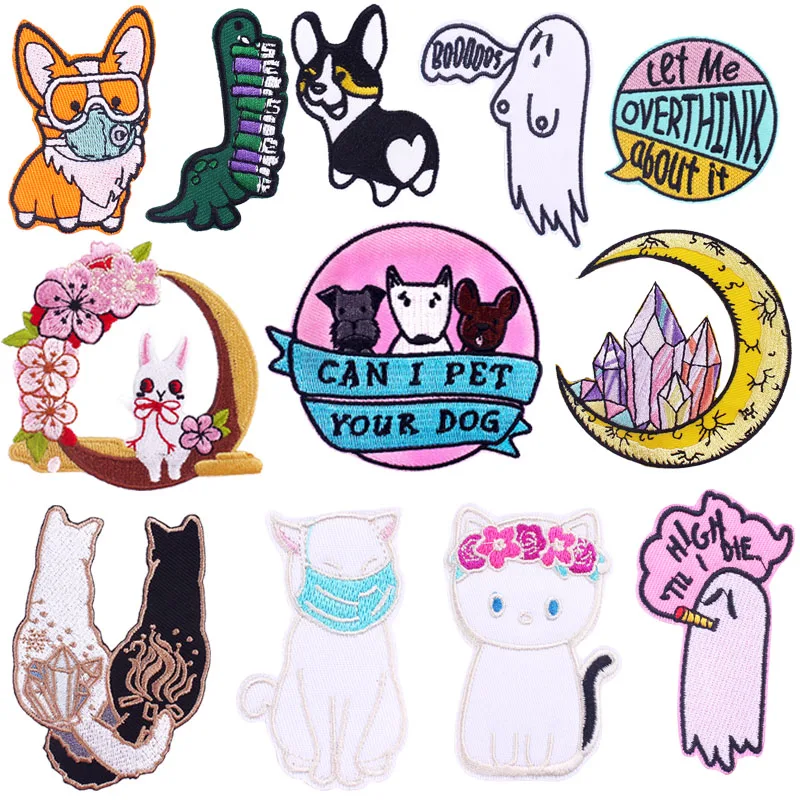 

Cartoon Animal Patch On Clothes Rabbit Dog Appliques Iron On Patches For Clothing Heat-Sensitive Cute Cat Stickers Badge DIY