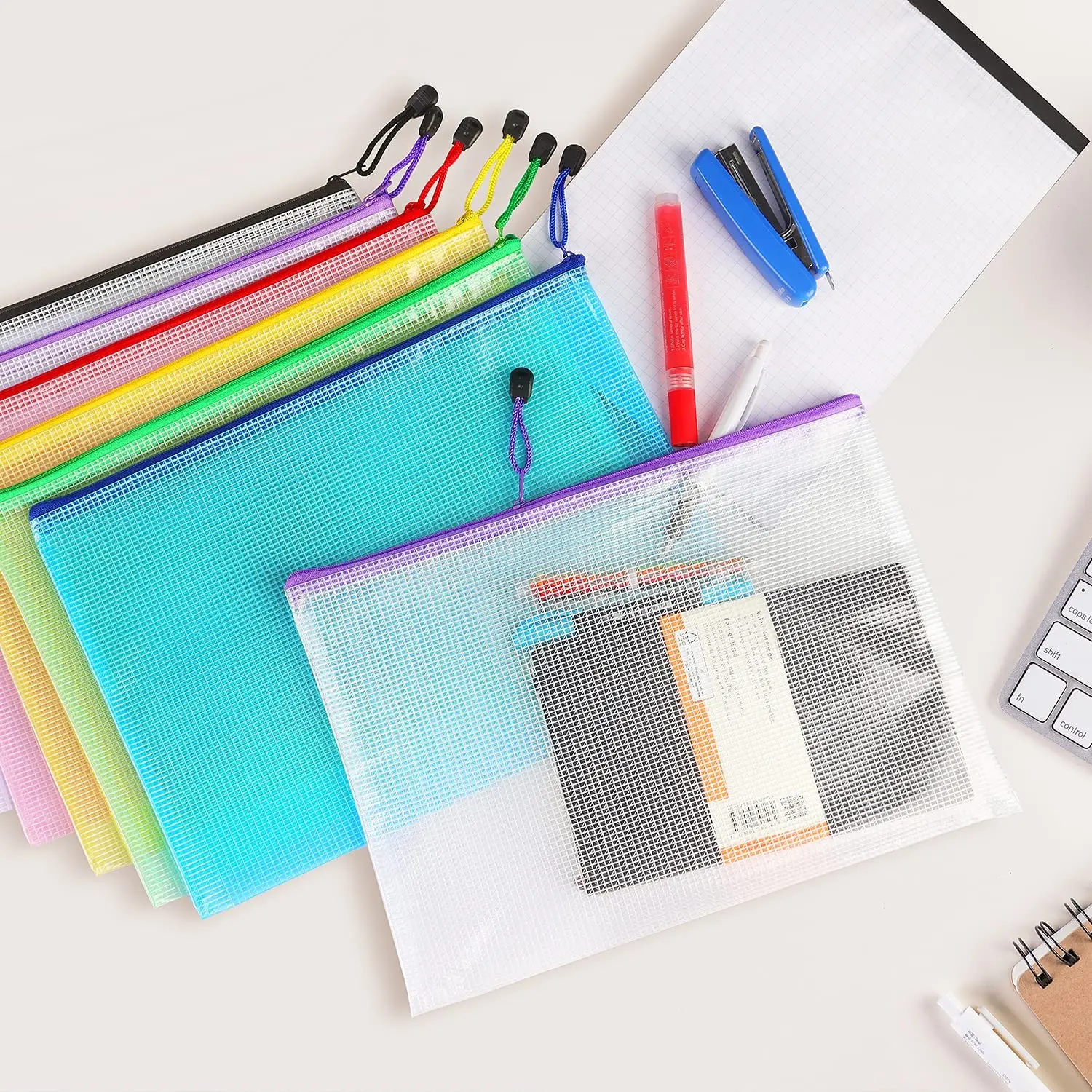 6Pack Gridding Waterproof Zip Bag A3 A4 A5 A6 Transparent Document Pen Filing Products Pocket Folder Office School Supply |