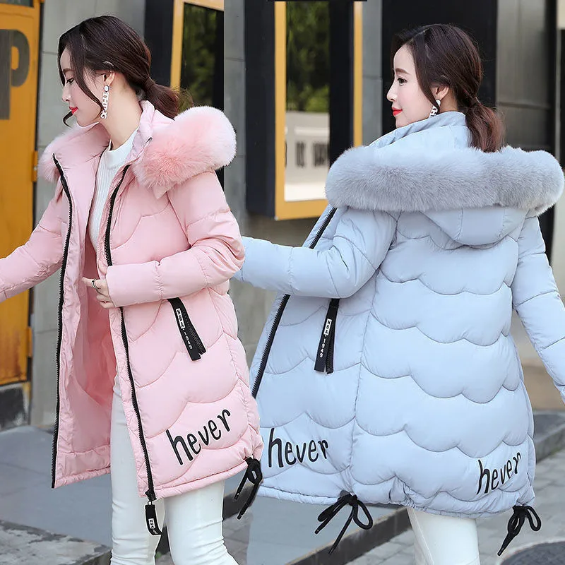 

Nice Pop Women Parkas Winter Jacket Long Coat Fur Collar Hooded Overcoat Female Thick Warm Parka Cotton Padded Jacket Outwear