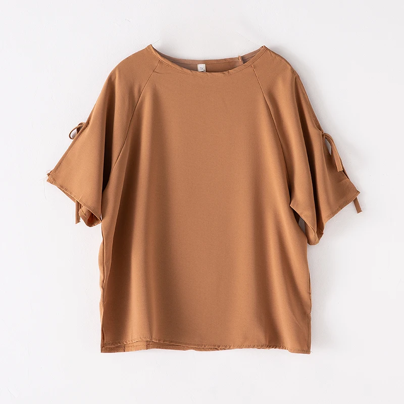 

2020 Summer Casual Womens Tops and Blouses Half Sleeve Solid Blue Chiffon Blouses 3XL 4XL Plus Size Streetwear Khaki Shirt