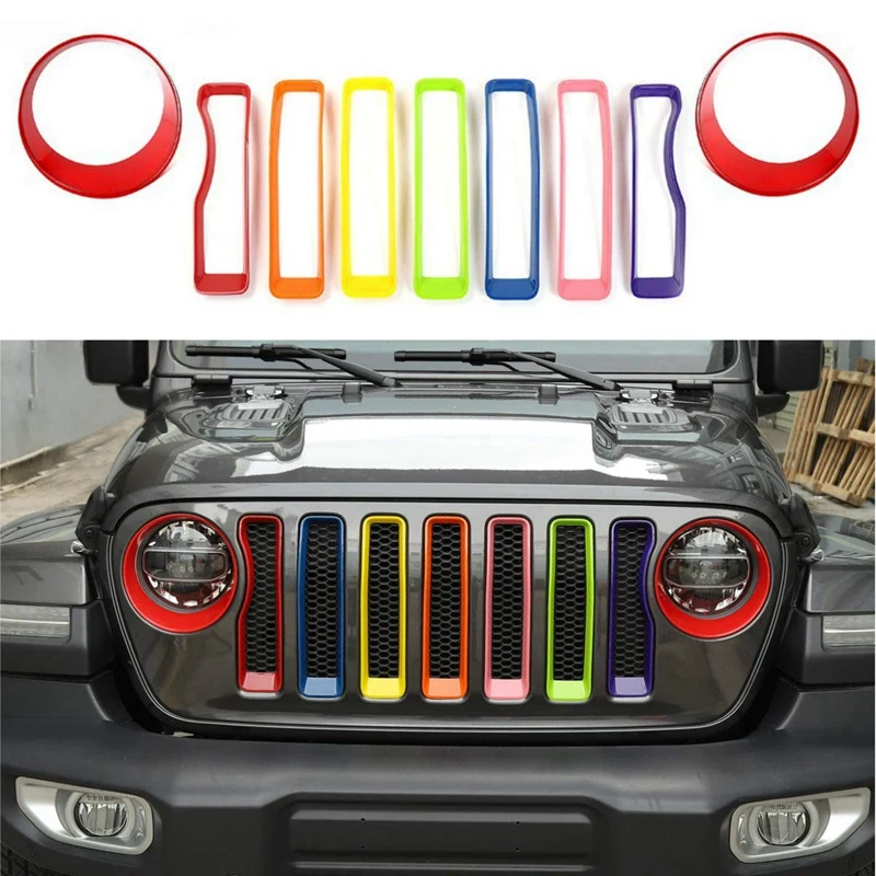Front Grill Inserts & Headlight Cover Kit for 2018-2019 Jeep Wrangler JL Unlimited Sport/Sports Car Accessories | Автомобили и