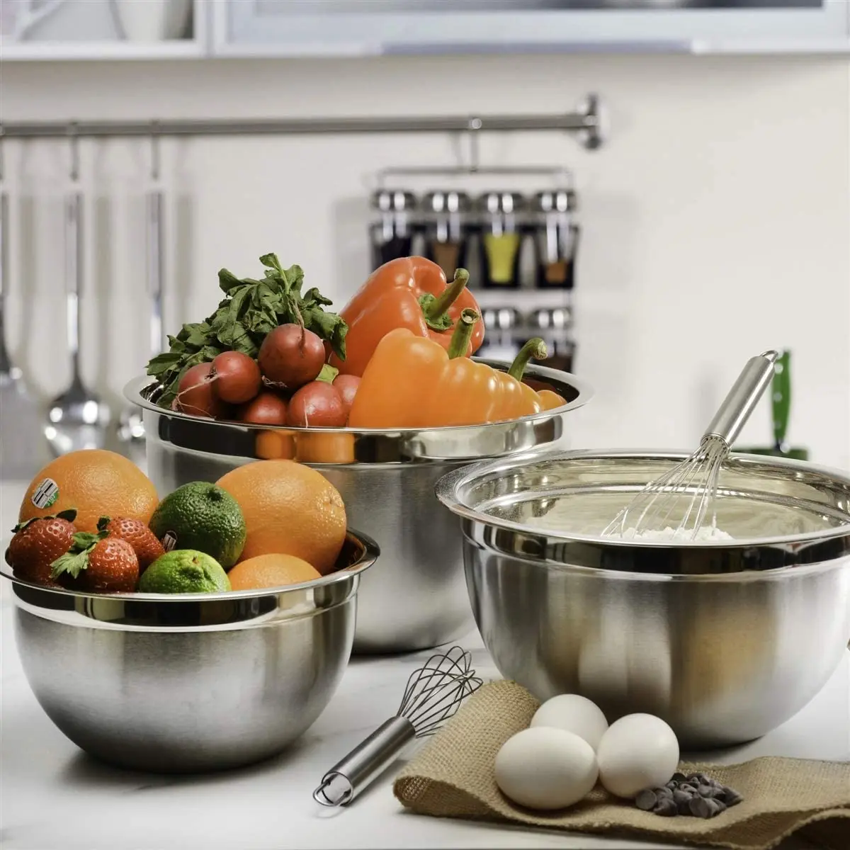 

6Pcs Stainless Steel Bowls Set 1.5-5L Capacity Nesting Mixing Bowl Kitchen Cooking Salad Bowl Food Storage Container