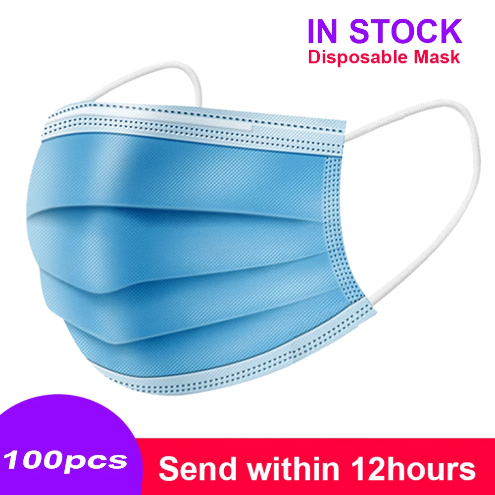 

Mouth Masks 3-layer Anti-Dust Disposable Mascarillas 5/50/100 Pcs Non Woven Meltblown Cloth Masks Elastic Ear Loop Face Mask