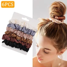 6PCS Woman Fashion Scrunchies Satin Silk Hair Ties Rope Girls Ponytail Holders Rubber Band Elastic Hairband Hair Accessories (2)