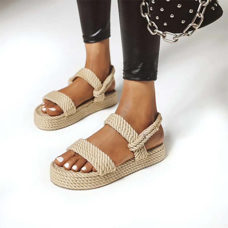 

2020 Summer Women Sandals Female Platform Wedges Shoes Woman Hemp Gladiator Ladies Home Women's Comfortable Footwear Plus Size