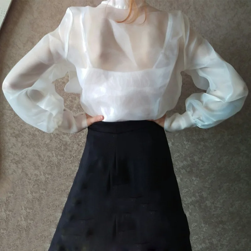 Женские блузки из органзы OCEANLOVE однотонные с большим бантом высокая мода Ropa Mujer