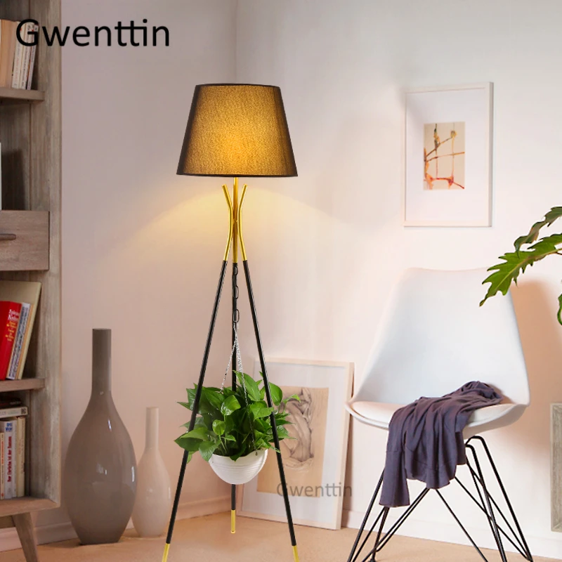 Скандинавский Золотой штатив Современные Напольные лампы Led стоячая лампа ткань