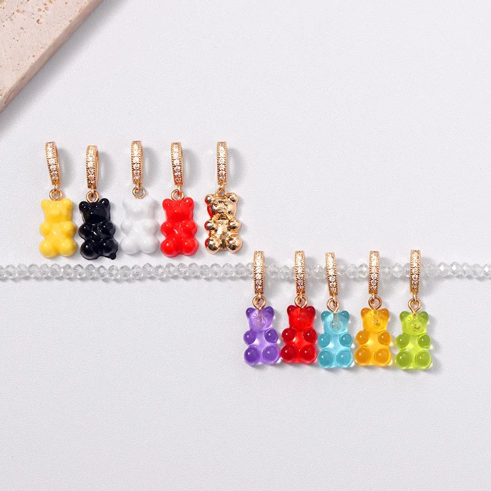 

Korean Gummy Bear Zircon Pendant Crystal Beaded Necklace For Women Rainbow Color Resin Bear Cartoon Animal Necklace Boho Jewelry