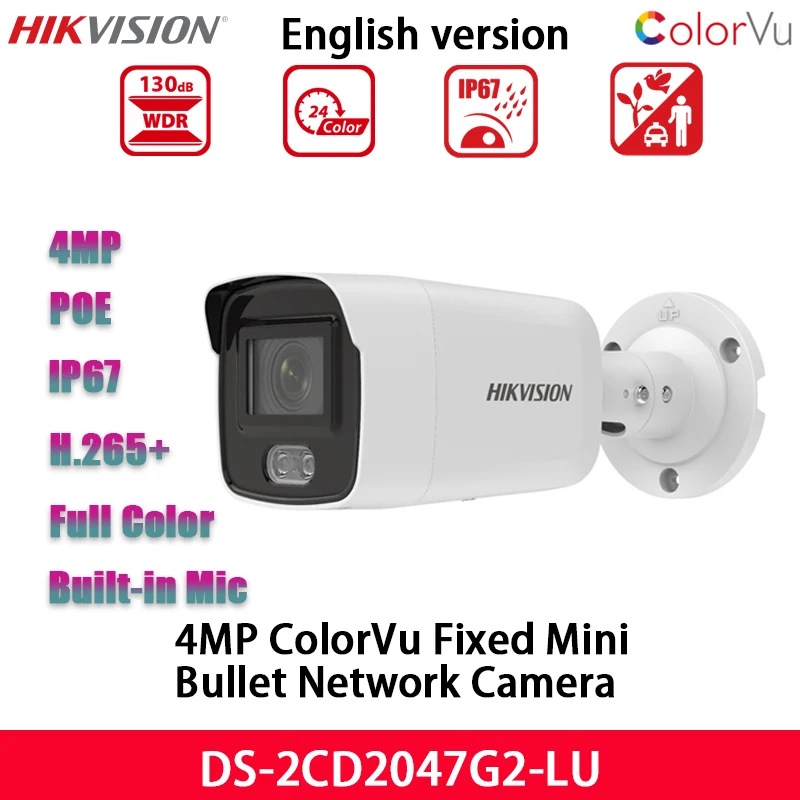 

Hikvision 4MP POE Mini IP Camera DS-2CD2047G2-LU Built-in Microphone H.265 IP67 ColorVu CCTV Outdoor Waterproof Bullet IP Camera