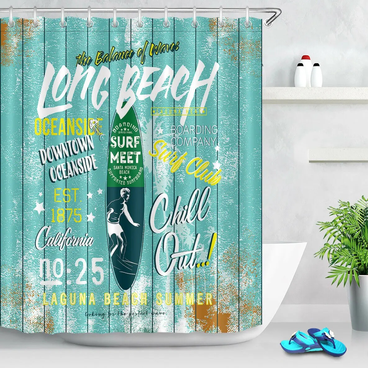 

Summer Beach Ocean Surfing Polyester Fabric Shower Curtain Bath Accessory Sets