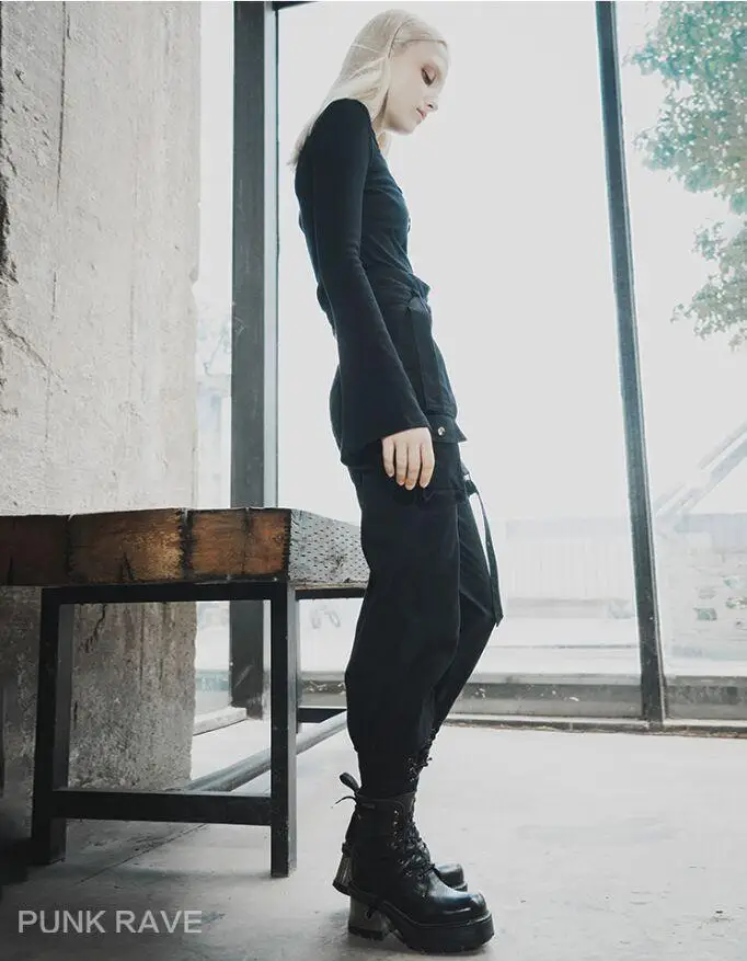 Панк Rave женская готическая шнуровка с расклешенными рукавами футболка PT-405 |