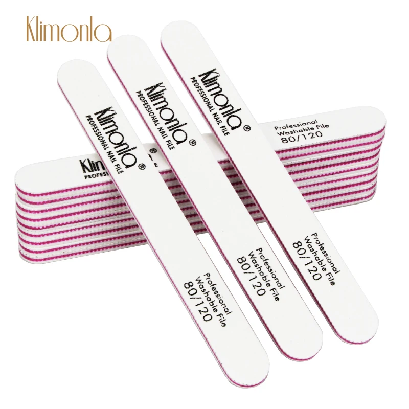 

Пилки для ногтей Klimonla, 10 шт./лот, профессиональные, белые, зернистость 80/120, абразивные, для маникюра, педикюра, двусторонние, прямые пилки