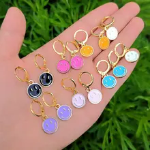 Cute Round Similing Face Huggies Hoop Earrings for Women Fashion Girls Multicolor Enamel Hanging Earrings Wholesale