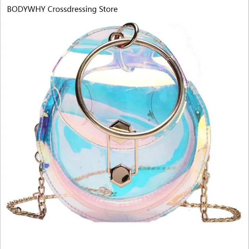 Новая сумка женская лазерная прозрачная супер огненная цепочка через плечо