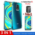 3-в-1 чехол + стекло для камеры для Redmi Note 9s, мягкий прозрачный противоударный чехол для телефона Redmi Note 9pro Max, чехол Note-9 s Xiaomi Note9s