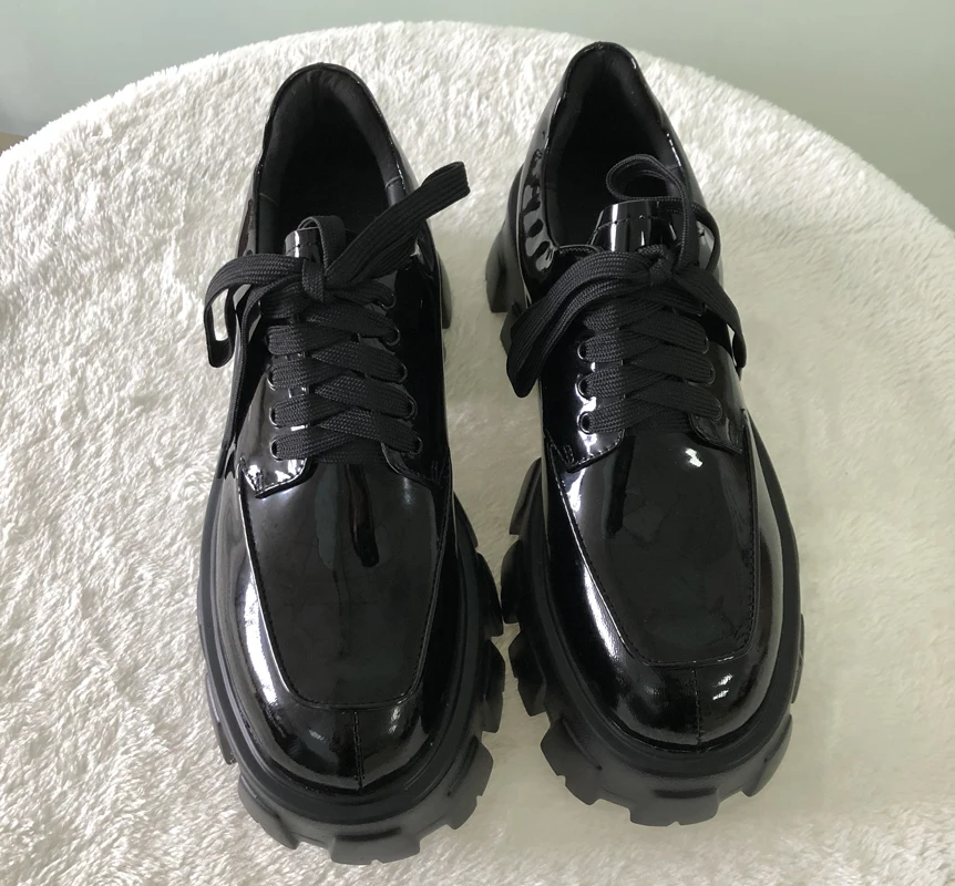 

VIISENANTIN 2020 Spring Women Single Shoe Patent Leather Thick Bottom Handsome Shoe Casual Comfortable Lace Up Platform Shoes