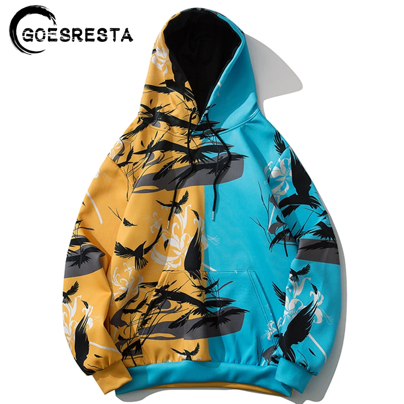 

Толстовка Goesresta мужская оверсайз, повседневный свитшот с вороном и принтом перьев, Модный пуловер в стиле хип-хоп, худи, осень
