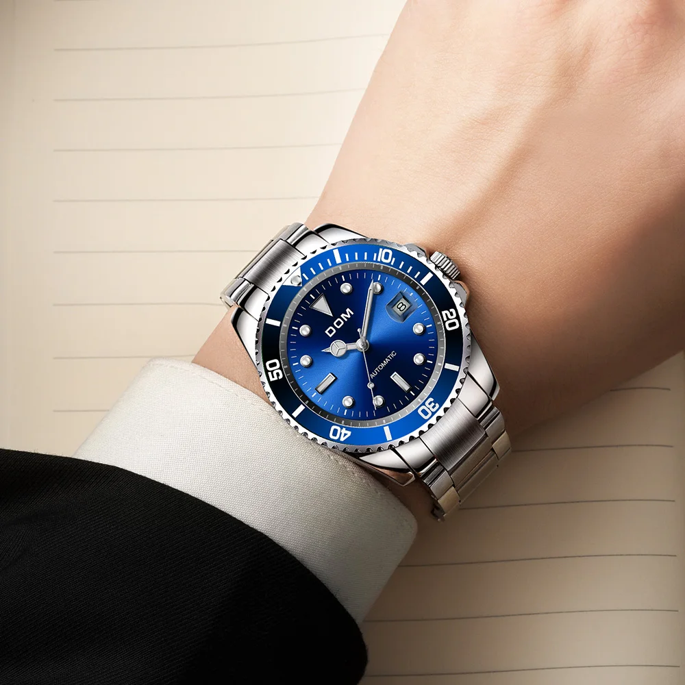 

DOM Luxury Men Watches Automatic Classic Blue Dial Watch Men Stainless Steel Waterproof Business Sport Mechanical Wristwatch