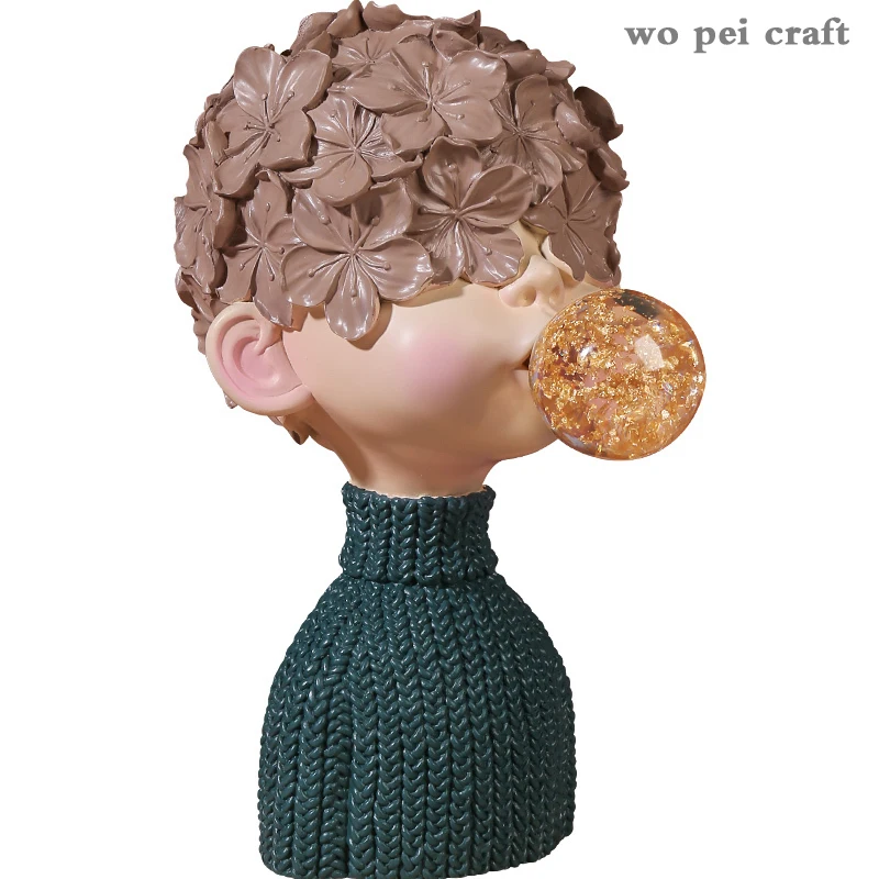 

Resin Portraits Statue Desk Decoration Crystal Bubble Boy Bust Figurines Home Decor Modern Crafts Sculpture Room Ornaments