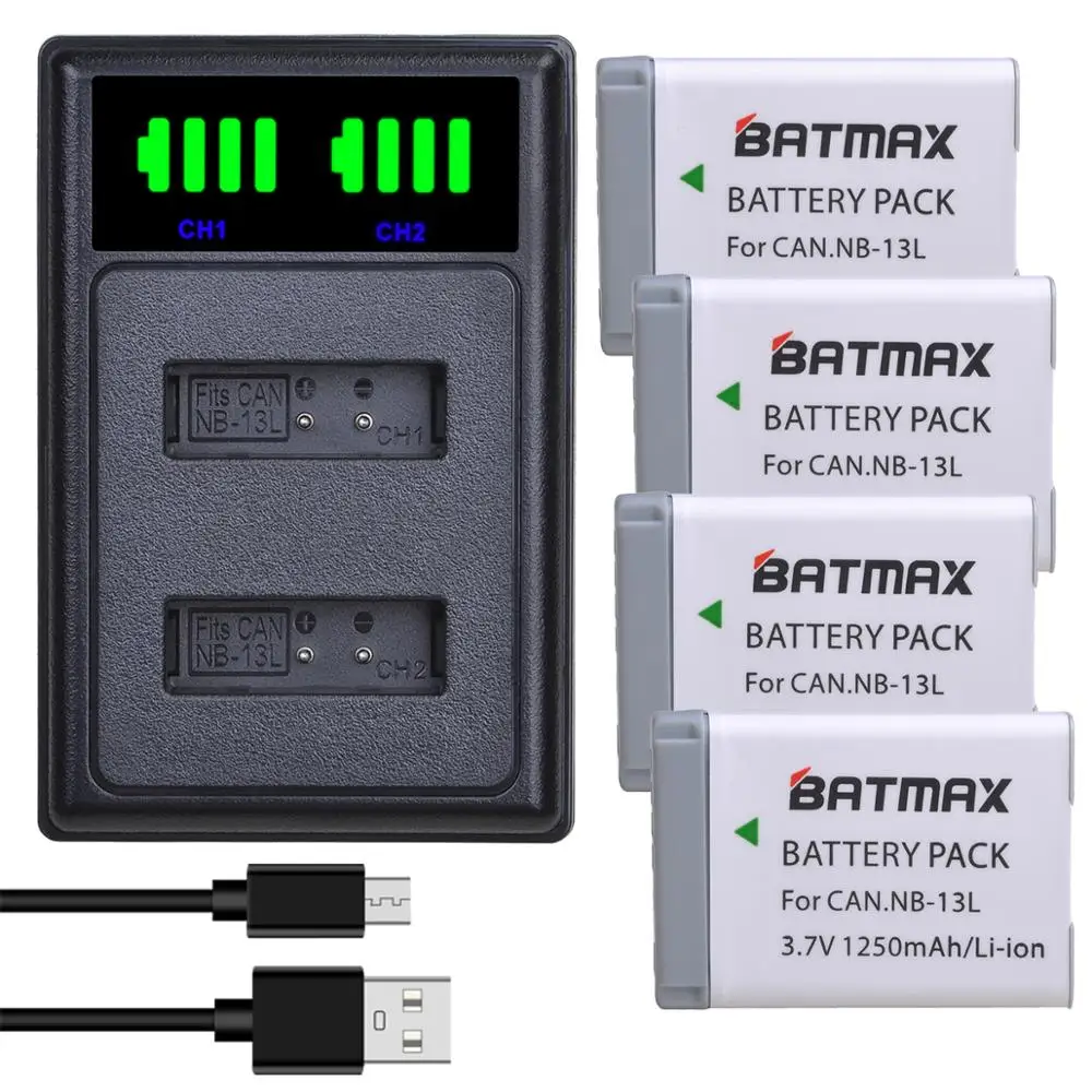 Batmax NB-13L NB13L 1250 мАч аккумулятор + светодиодный двойной зарядное устройство с