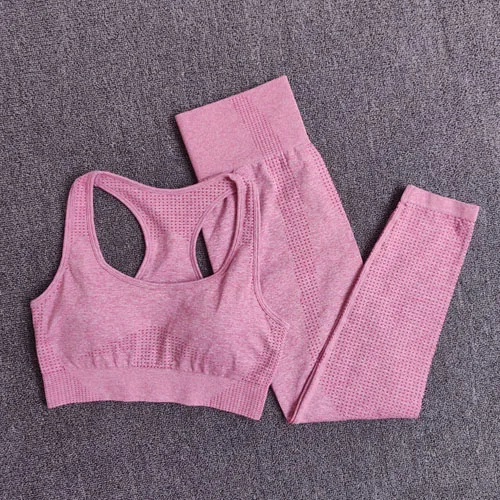 Pink 2 pcs set 2 шт., женские спортивный костюм, бесшовный комплект для йоги, спортивный комплект, высокая талия, леггинсы для бега, спортивные топы для фитнеса, одежда, спортивная одежда - Color: Pink 2 pcs set