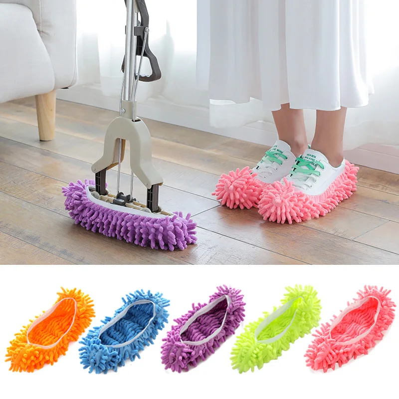 

2pcs Multifunctional Mop Slipper Cover House Bathroom Floor Cleaning Chenille Micro Fiber Shoes Covers Washable Cover
