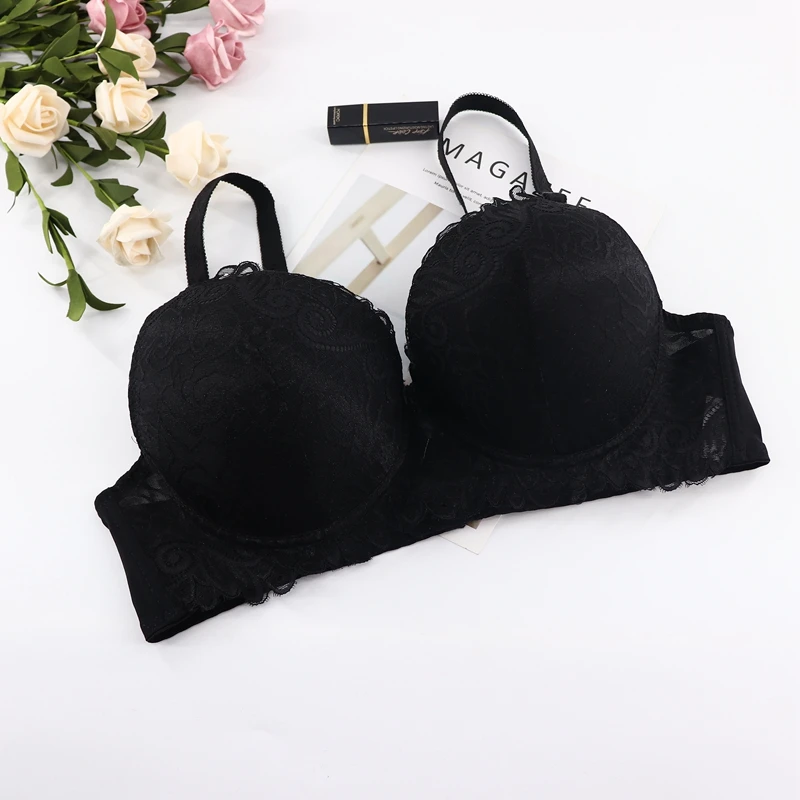 Beauwear французский стиль кружева девушка тонкая чашка C D женское белье Глубокий V сексуальный женский бюстгальтер размера плюс 42D 44D 46D 48D мягкие бюстгальтеры для женщин - Цвет: Black