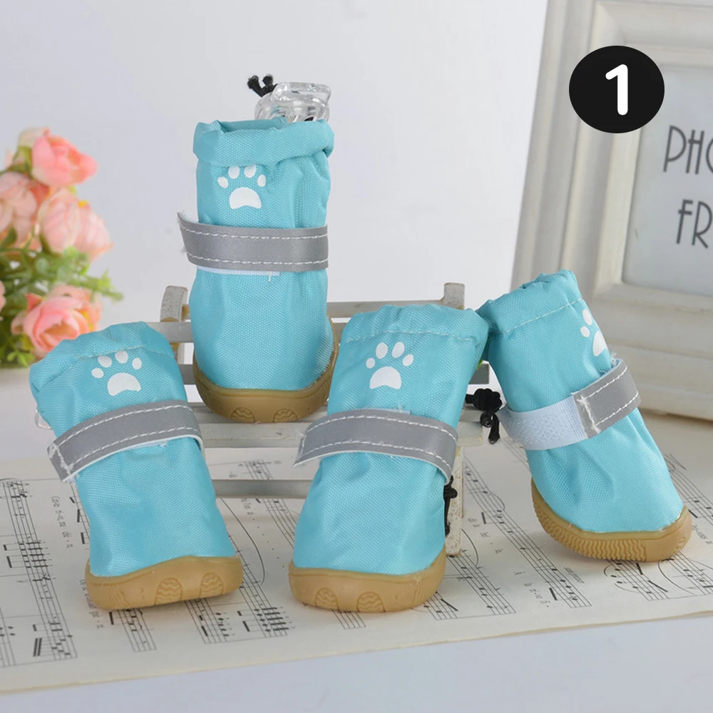 Blue Style2 4 шт./компл. Портативный Нескользящие собака резиновые сапоги для собак; ботинки на резиновой подошве; Водонепроницаемый домашнего любимца, щенка, собаки, кота обувь для дождя - Цвет: Blue Style2