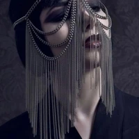 popular hanging tassel punk party mask for nightclub dance party props headgear head chain alloy hair accessories headwear