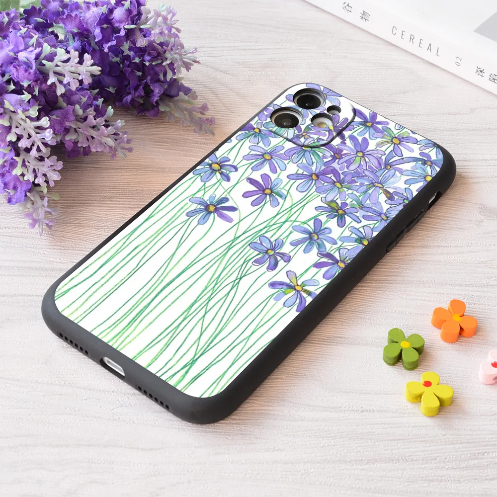 

For iPhone Purple Daisies In Watercolor & Colored Pencil Print Soft Matt Apple Case